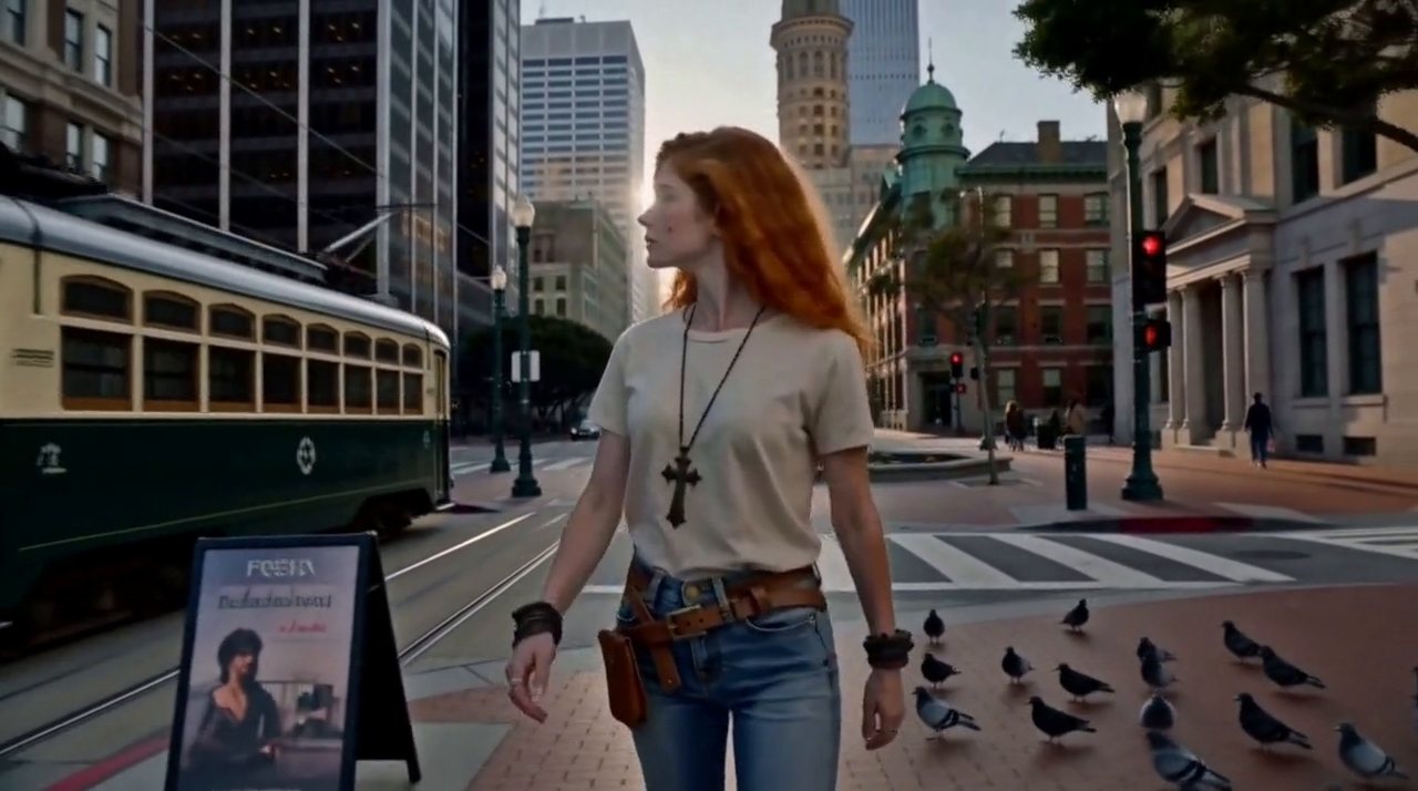 Frame from the Streetcar and pigeons, shot 3 clip