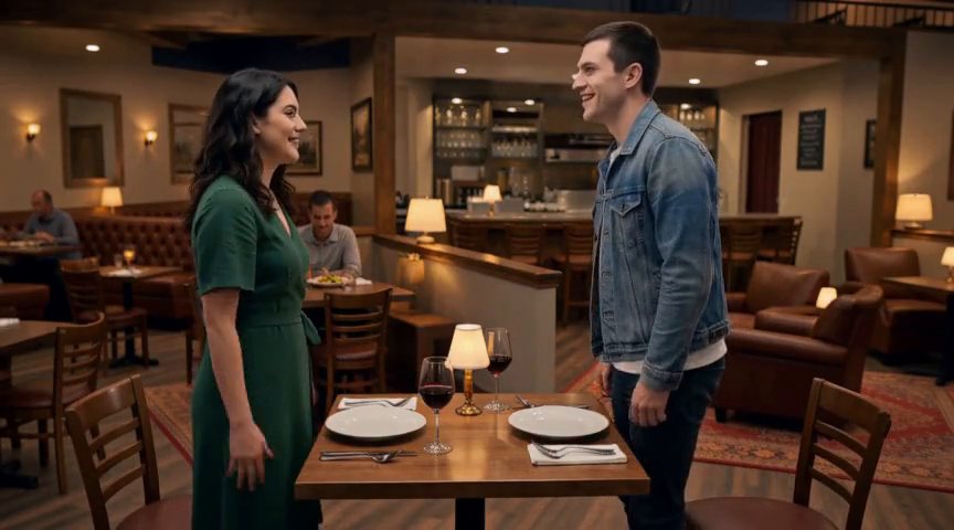 Frame from the Mia reaches their table clip