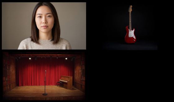 Stage sheet, Ingredients sheet: character, guitar and stage panels on black