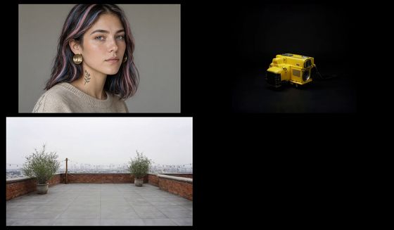 Rooftop sheet, Ingredients sheet: character, camera and rooftop panels on black