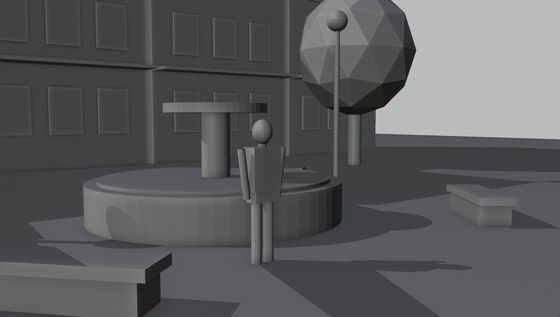 Clay layout, Rendered in Blender from primitives with clay shading
