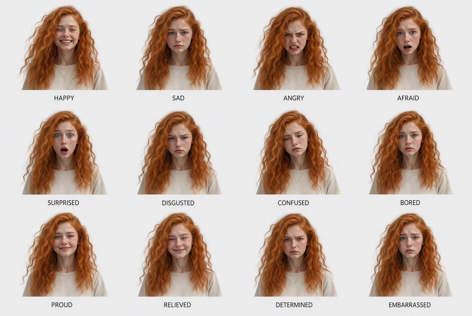 Twelve labelled expressions